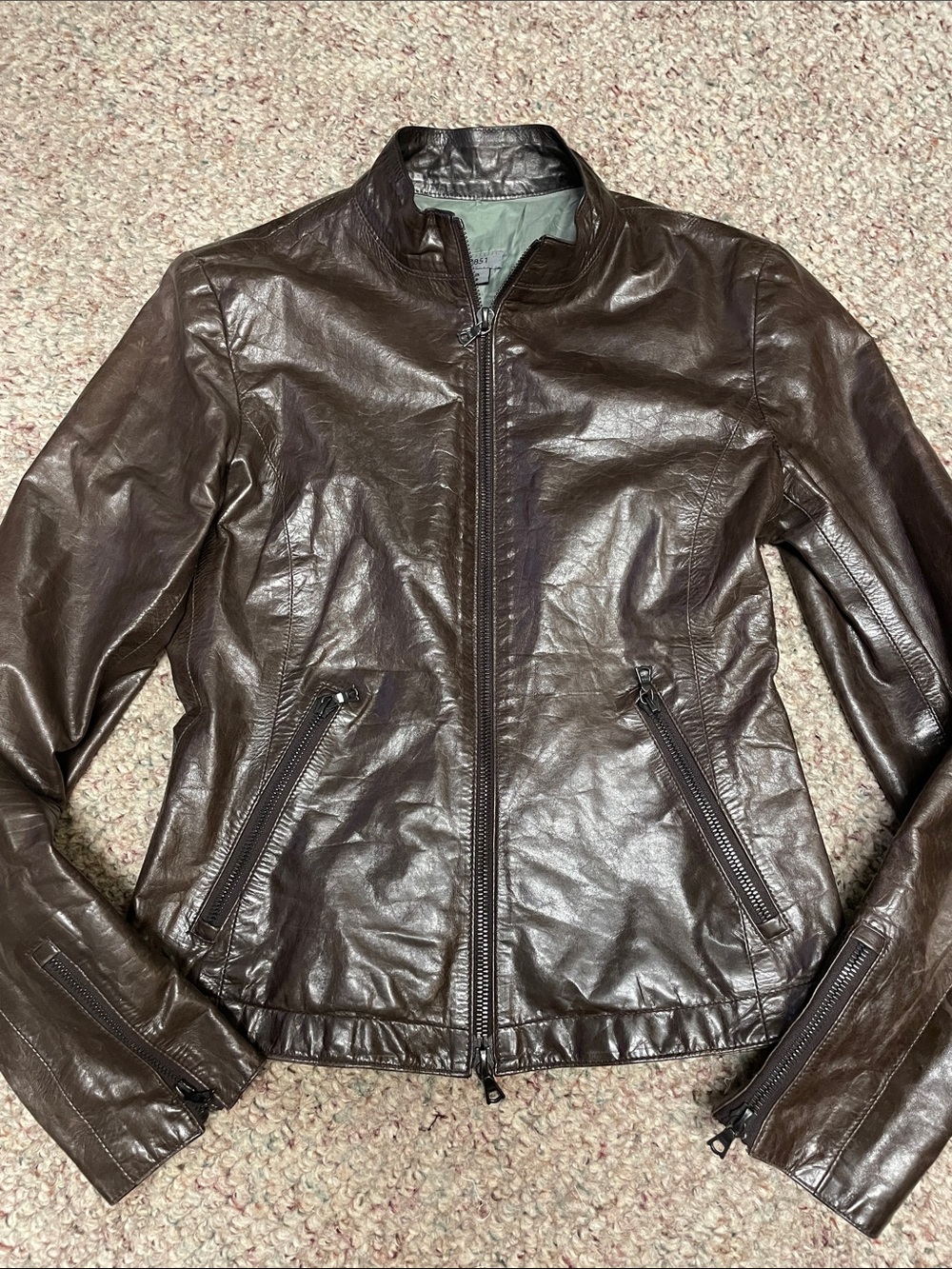 Vintage y2k m0851 leather zip wrist and pocket chocolate coat